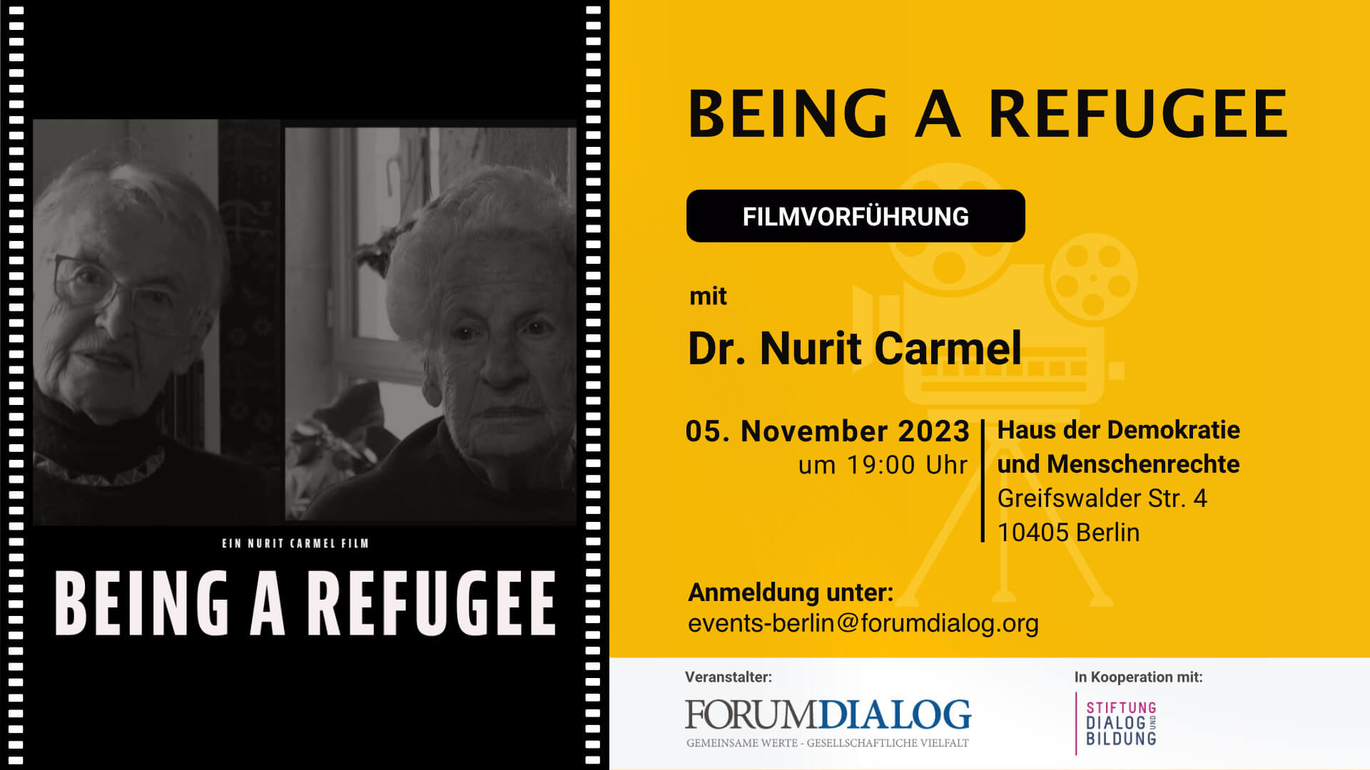 Being a Refugee – Filmvorführung mit Dr. Nurit Carmel (ABGESAGT)